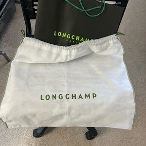 Longchamp Large White Dust Bag with Green Logo & Bag